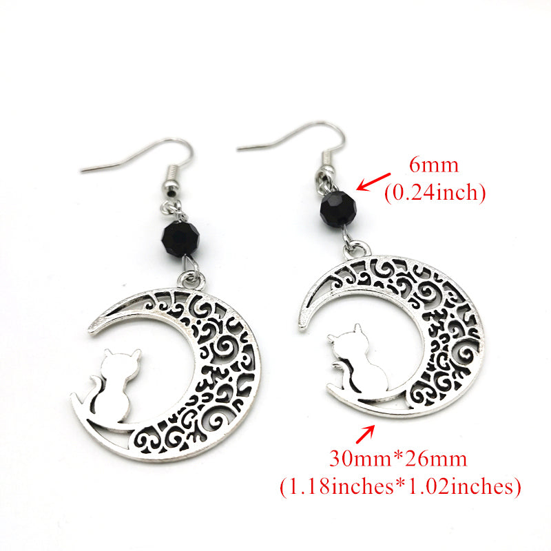 シルバームーンキャットドロップピアス