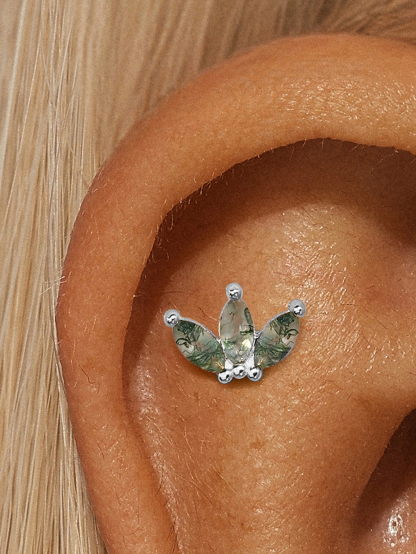 S925 シャムロックイヤーピアス