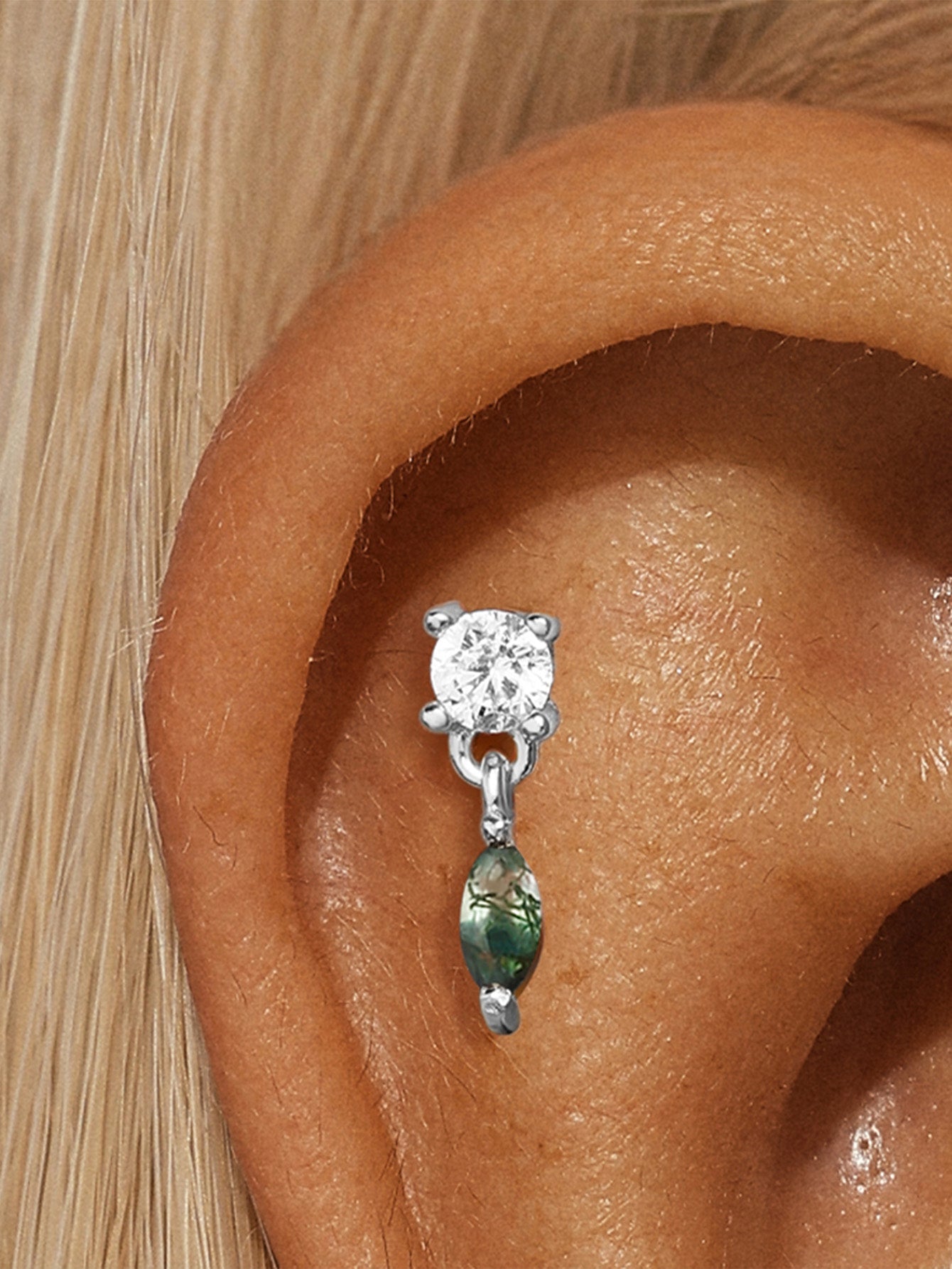 ウォーターグラスアゲート ドロップスタッドピアス