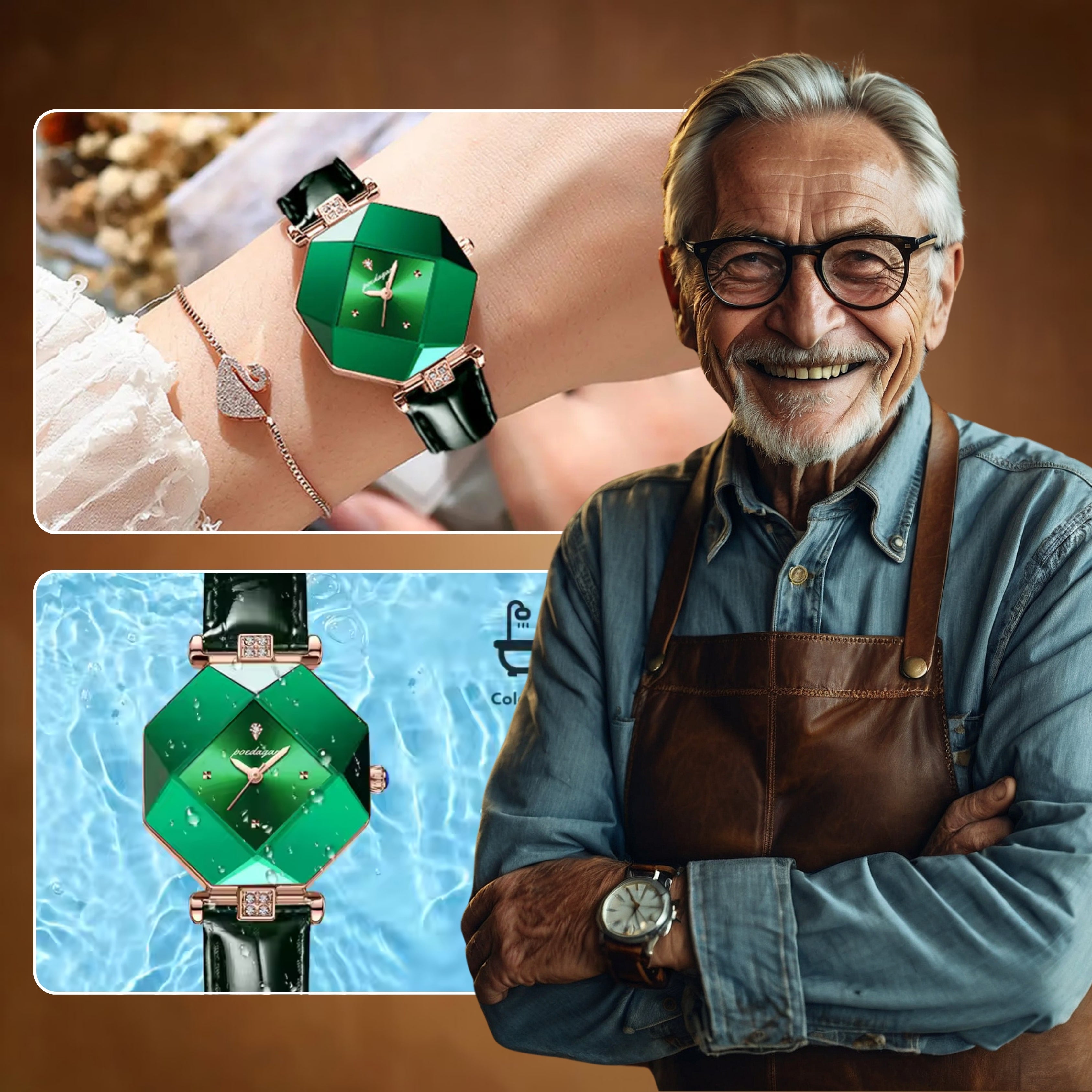 Modiva グリーンダイヤモンド型リストウォッチ