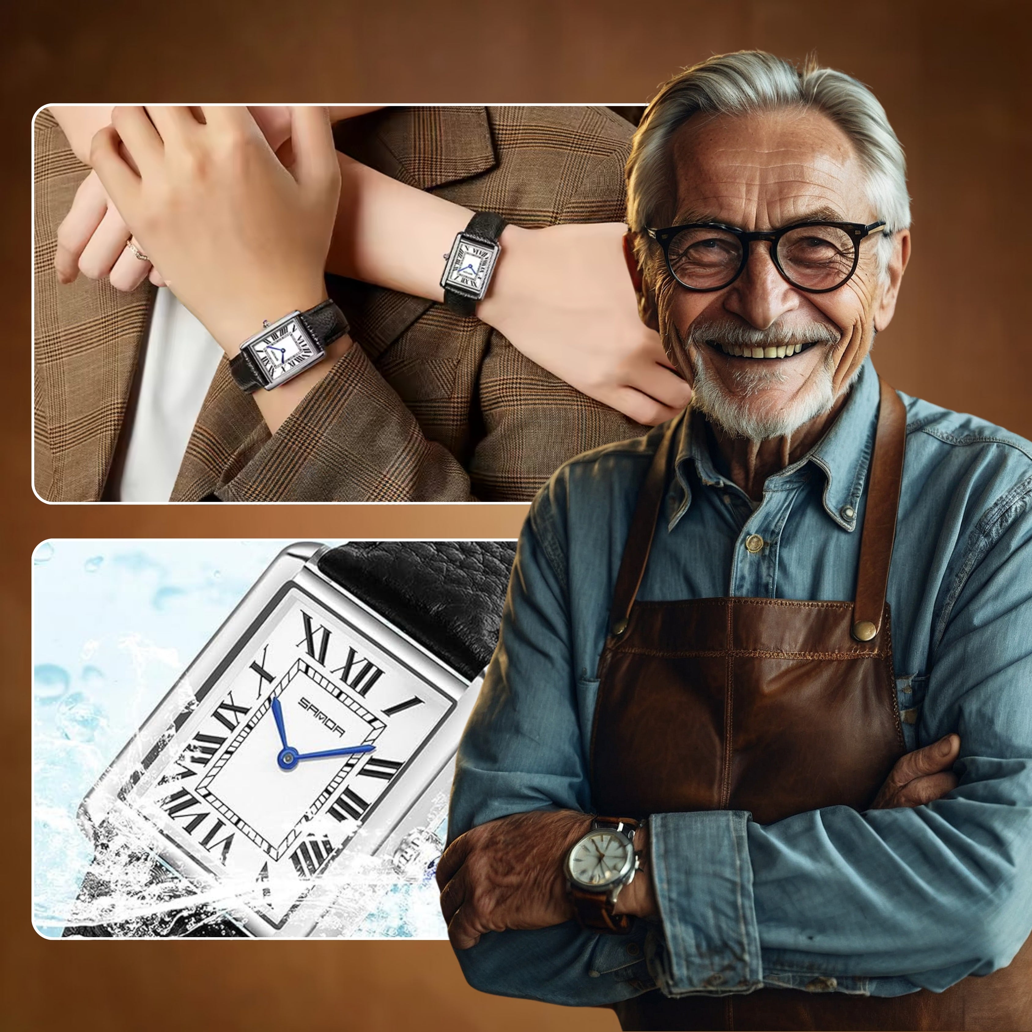 カップル用スクエアダイヤル腕時計