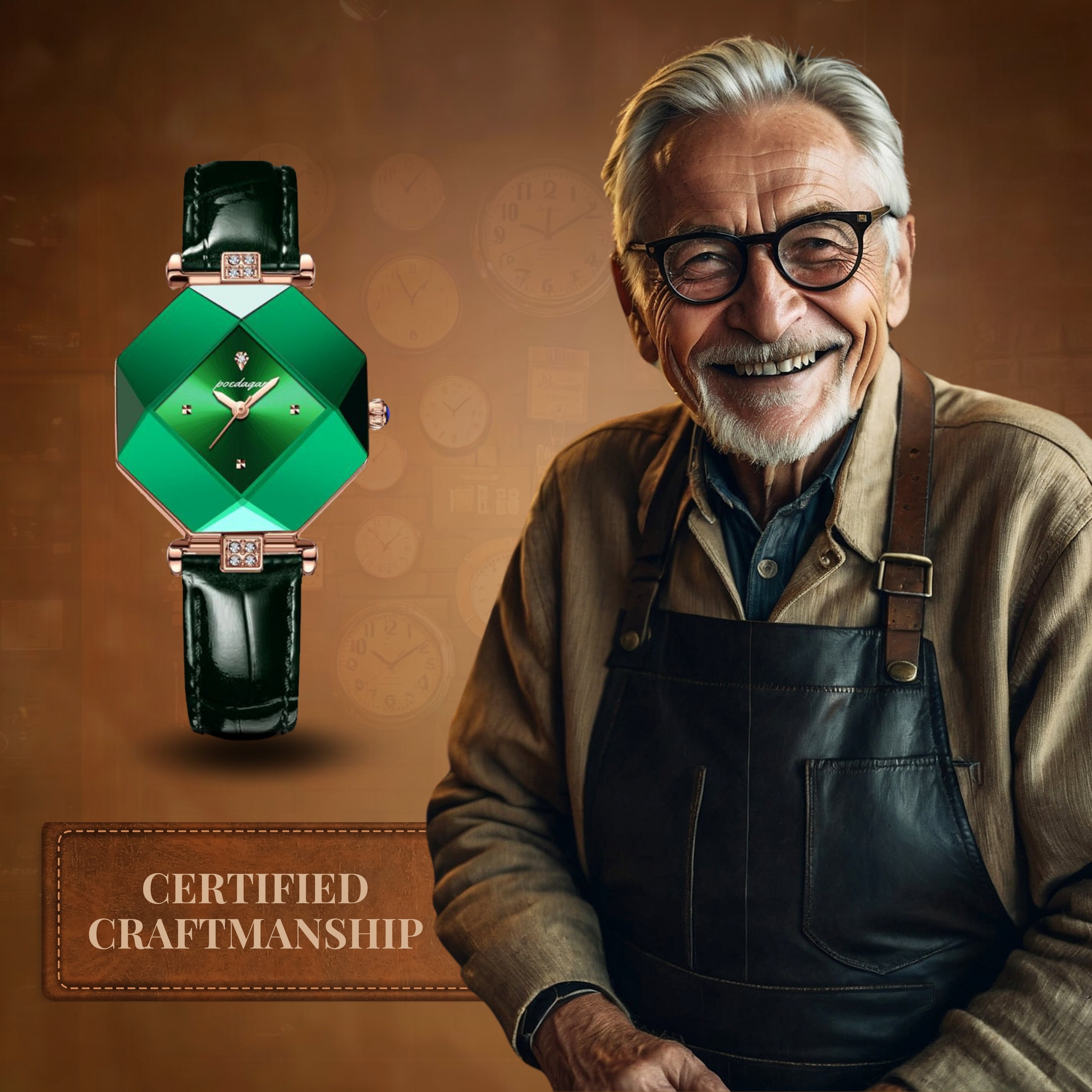 Modiva グリーンダイヤモンド型リストウォッチ