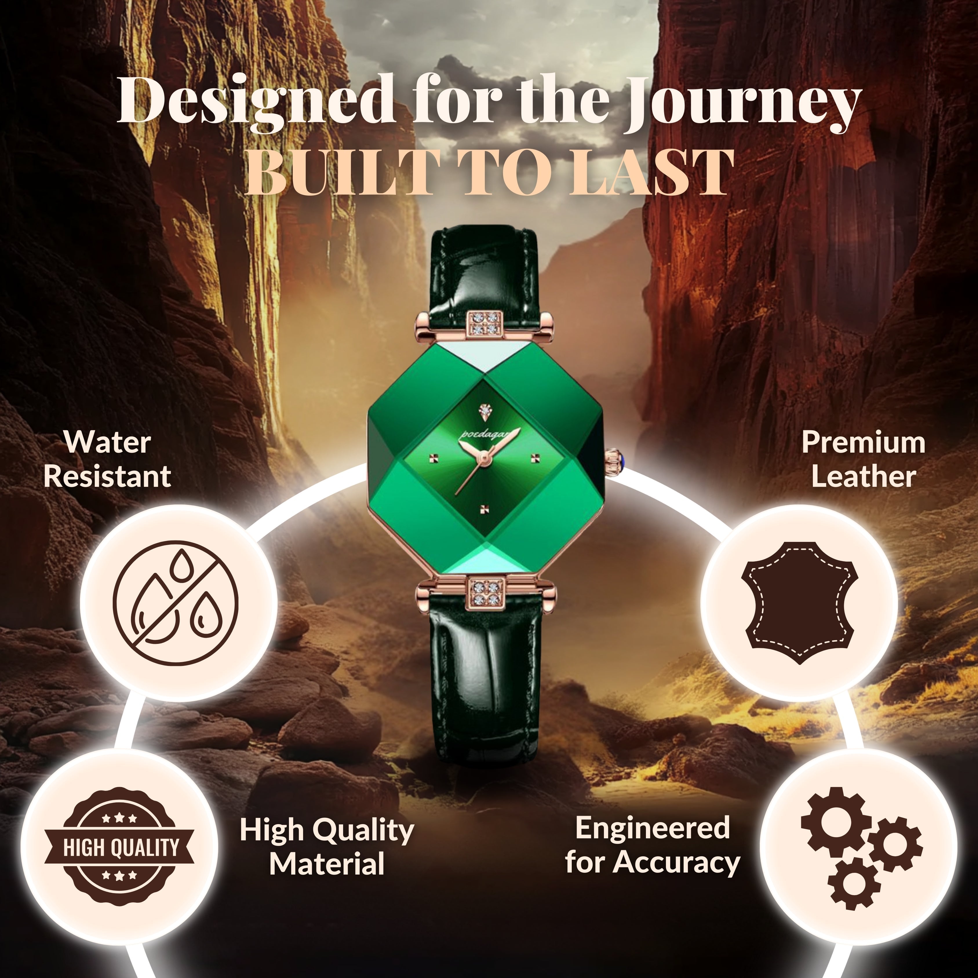 Modiva グリーンダイヤモンド型リストウォッチ