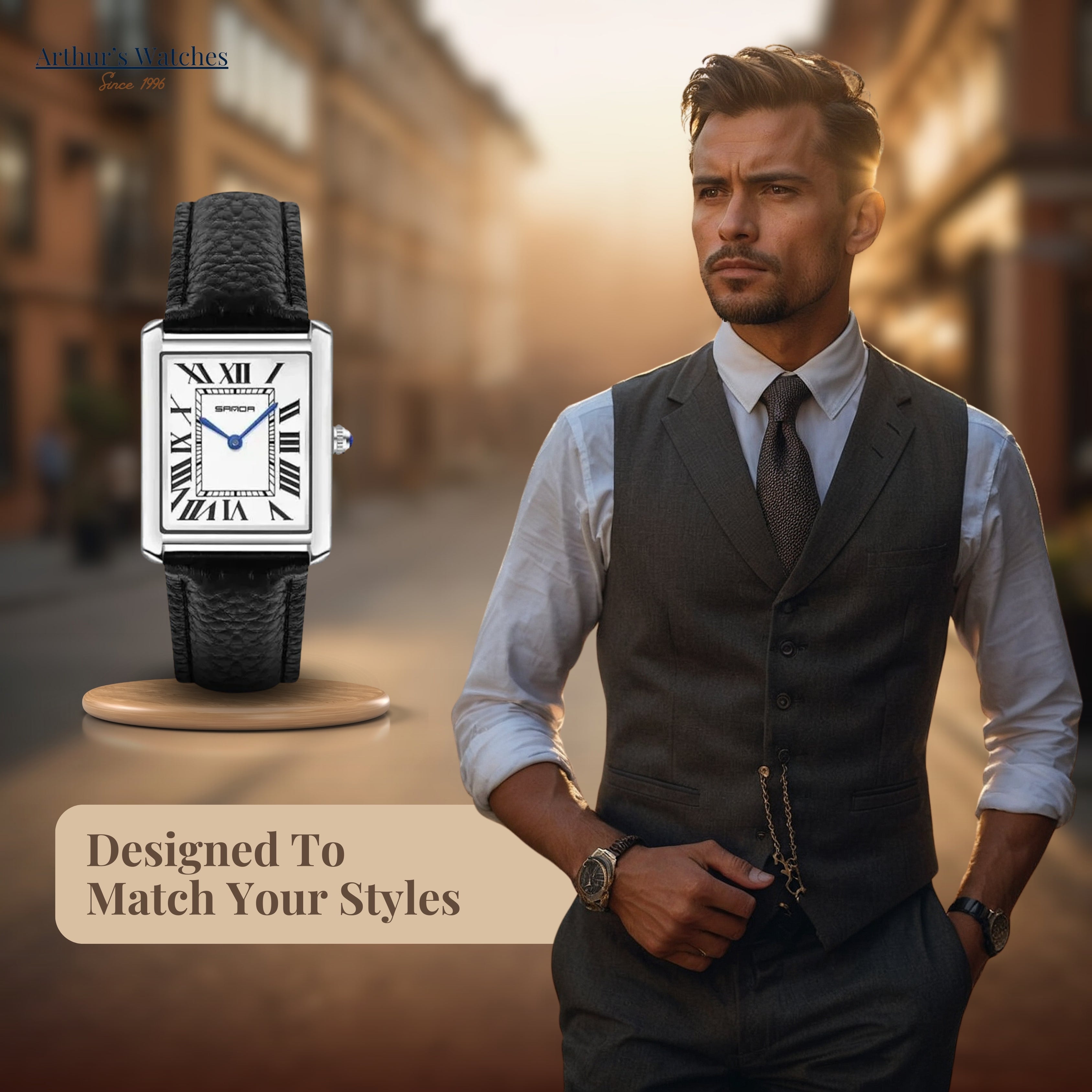 カップル用スクエアダイヤル腕時計