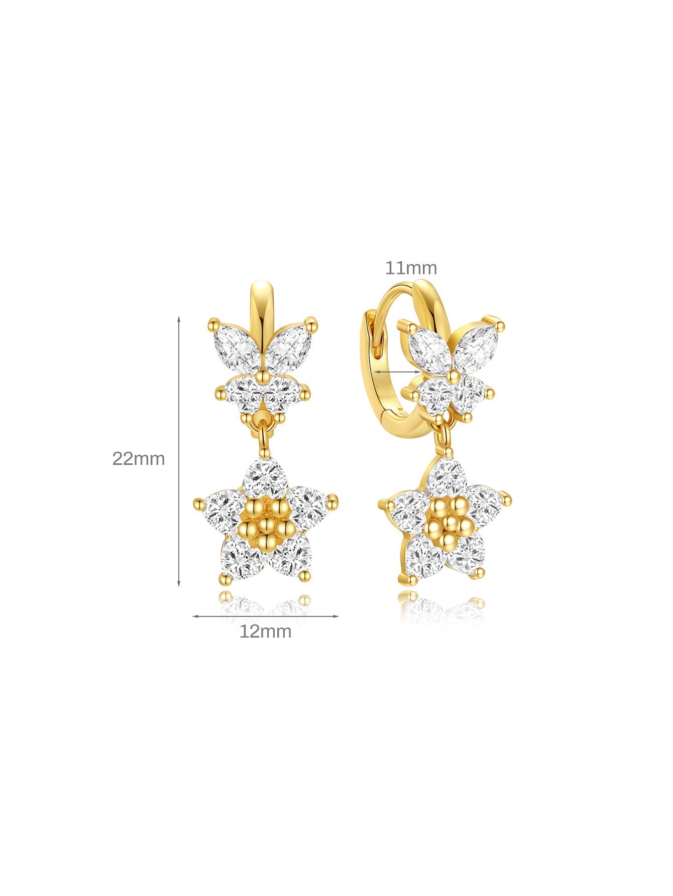 五枚花びらの蝶々ピアス