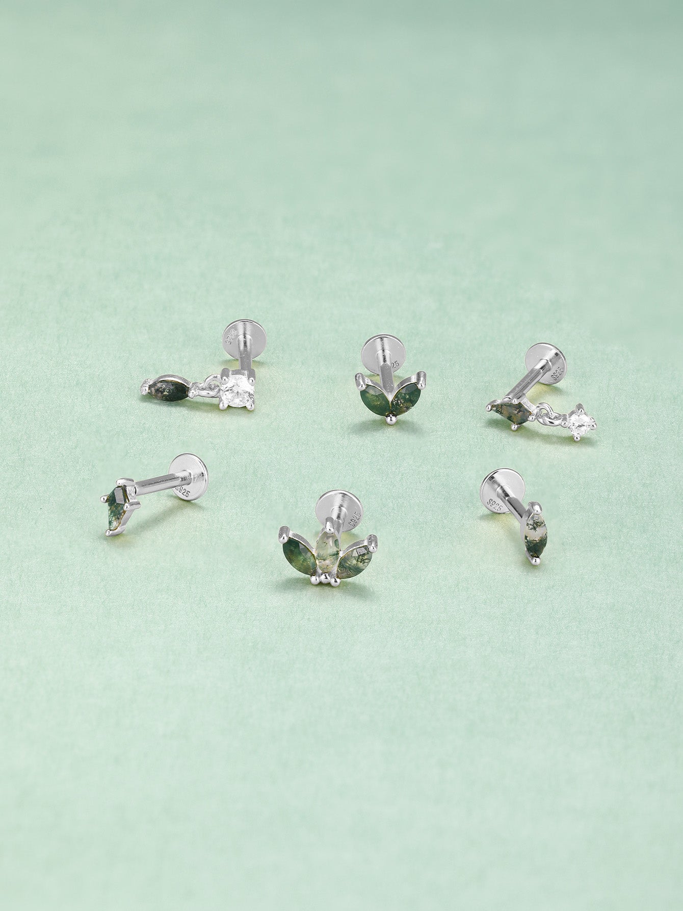 S925 シャムロックイヤーピアス