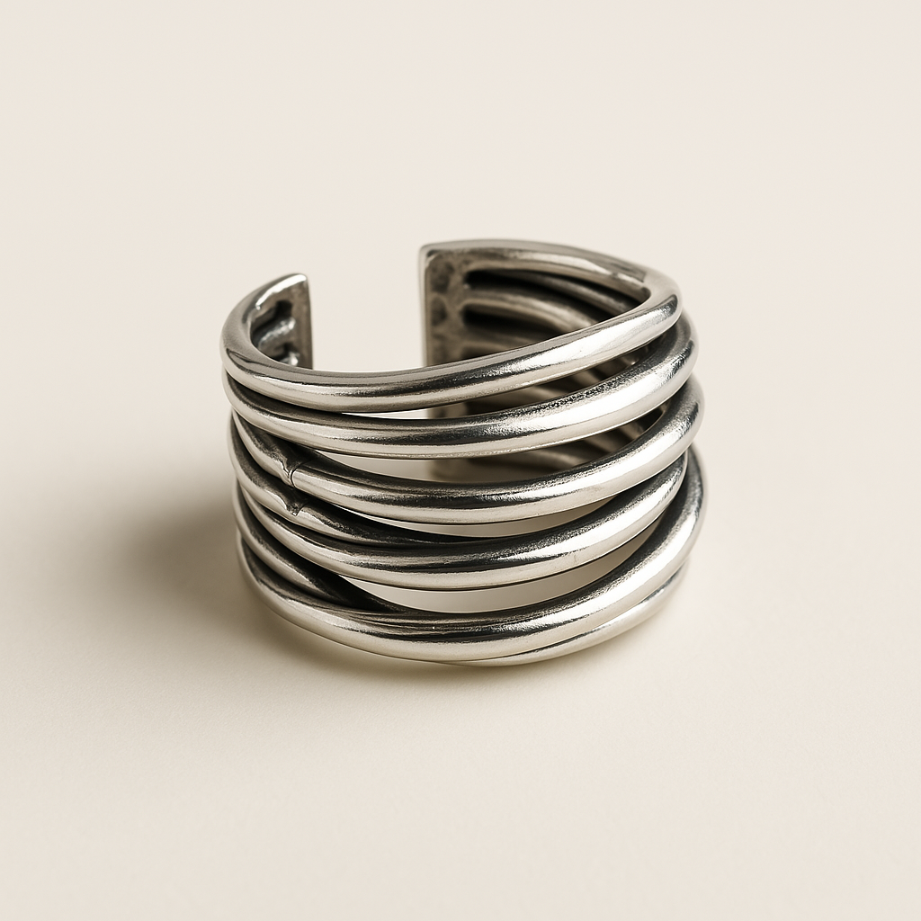 925 Sterling Silver Adjustable Layered Ring