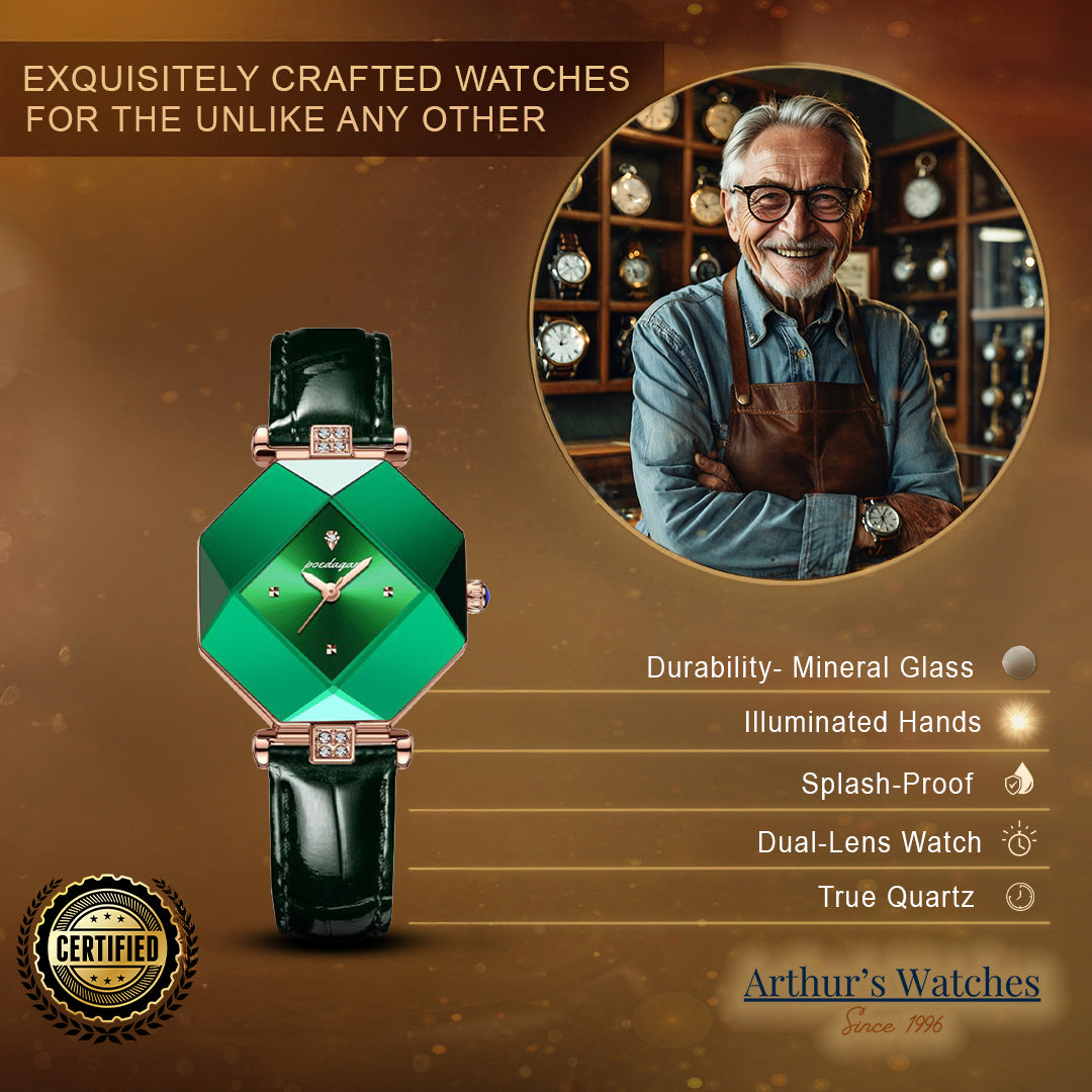 Modiva グリーンダイヤモンド型リストウォッチ