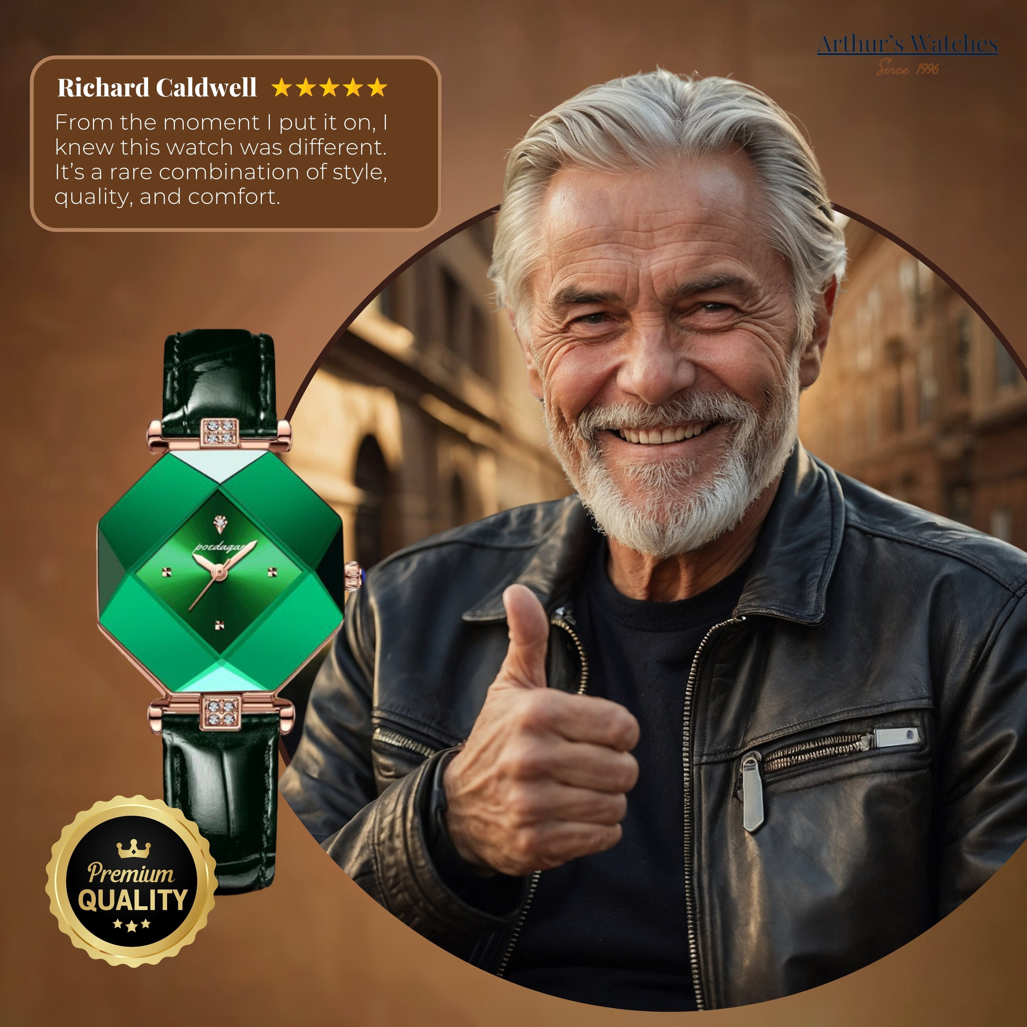 Modiva グリーンダイヤモンド型リストウォッチ